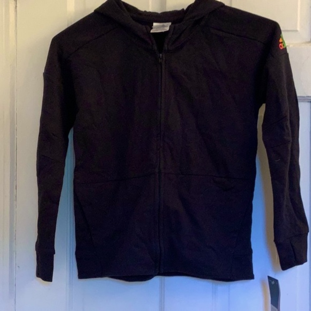 NWT Adidas girls black hoodie jacket in size 10/12